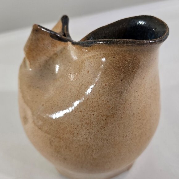 VTG Artisan Hand-Thrown Pottery Pitcher Speckled Cobalt Blue Interior 6x6 - Picture 1 of 14